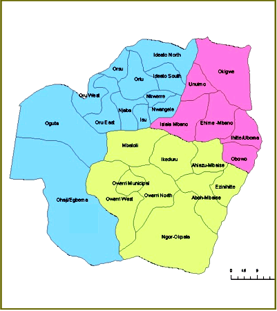 Map of Imo State Nigeria, Showing the Three Senatorial Districts
